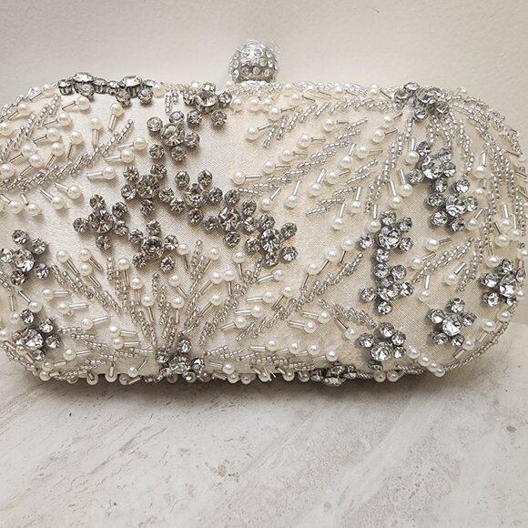 Womens Clutch Bag Pearl Clutch Purse Handbag Embroidery Evening Bag Bag Shoulder - Picture 5 of 8